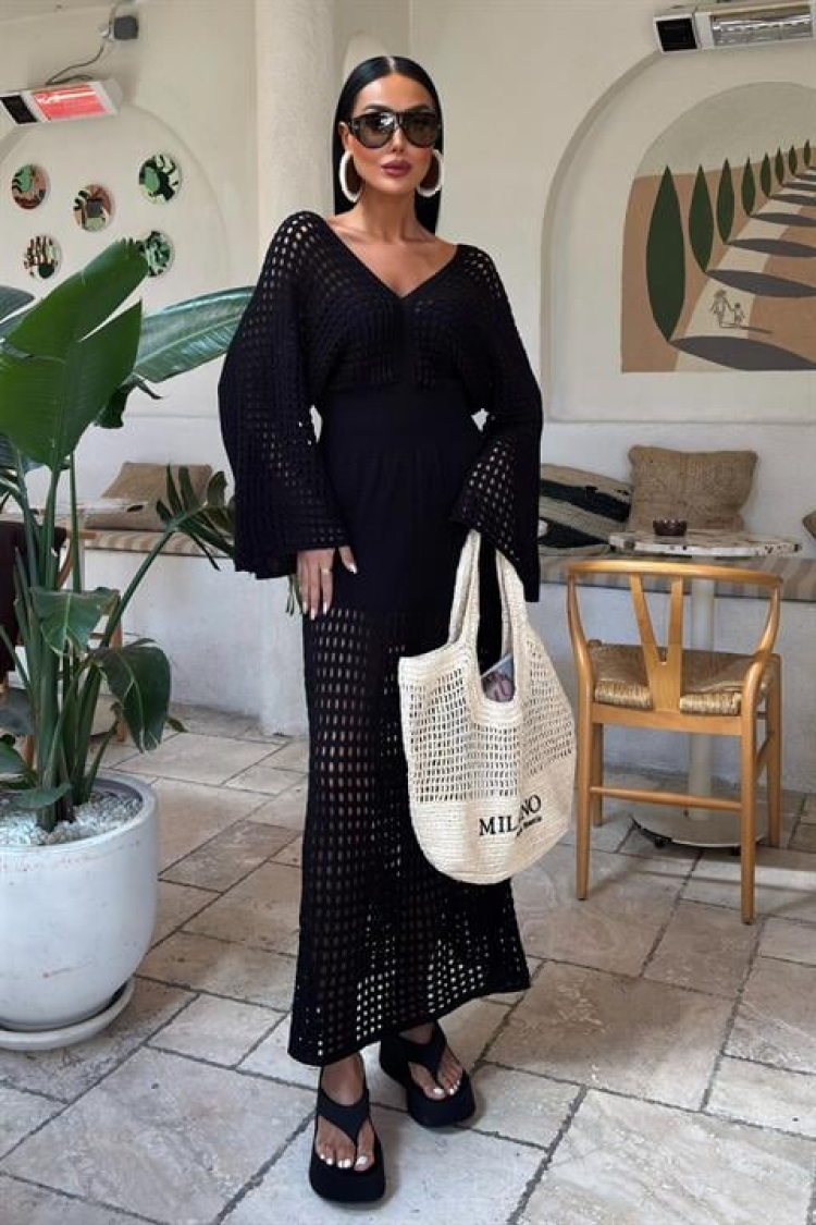 Bat Sleeve Openwork Knitwear Dress - Sobe Istanbul - Globality Store - Women Clothes Wholesale Turkey