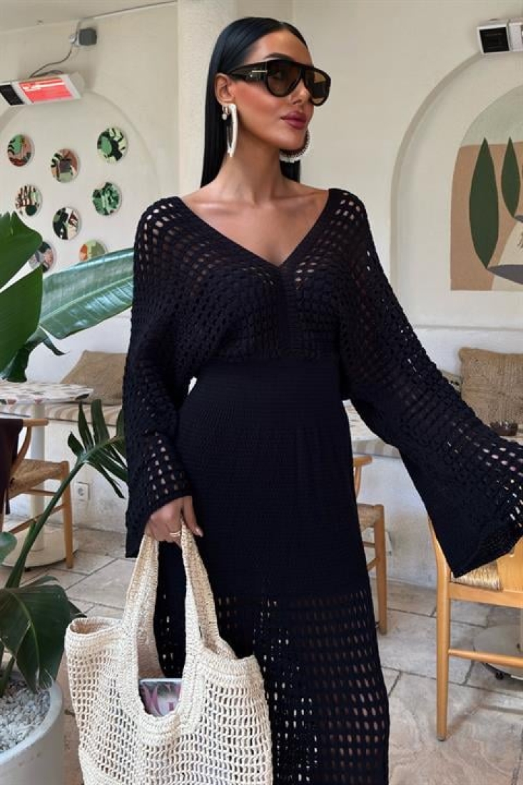 Bat Sleeve Openwork Knitwear Dress