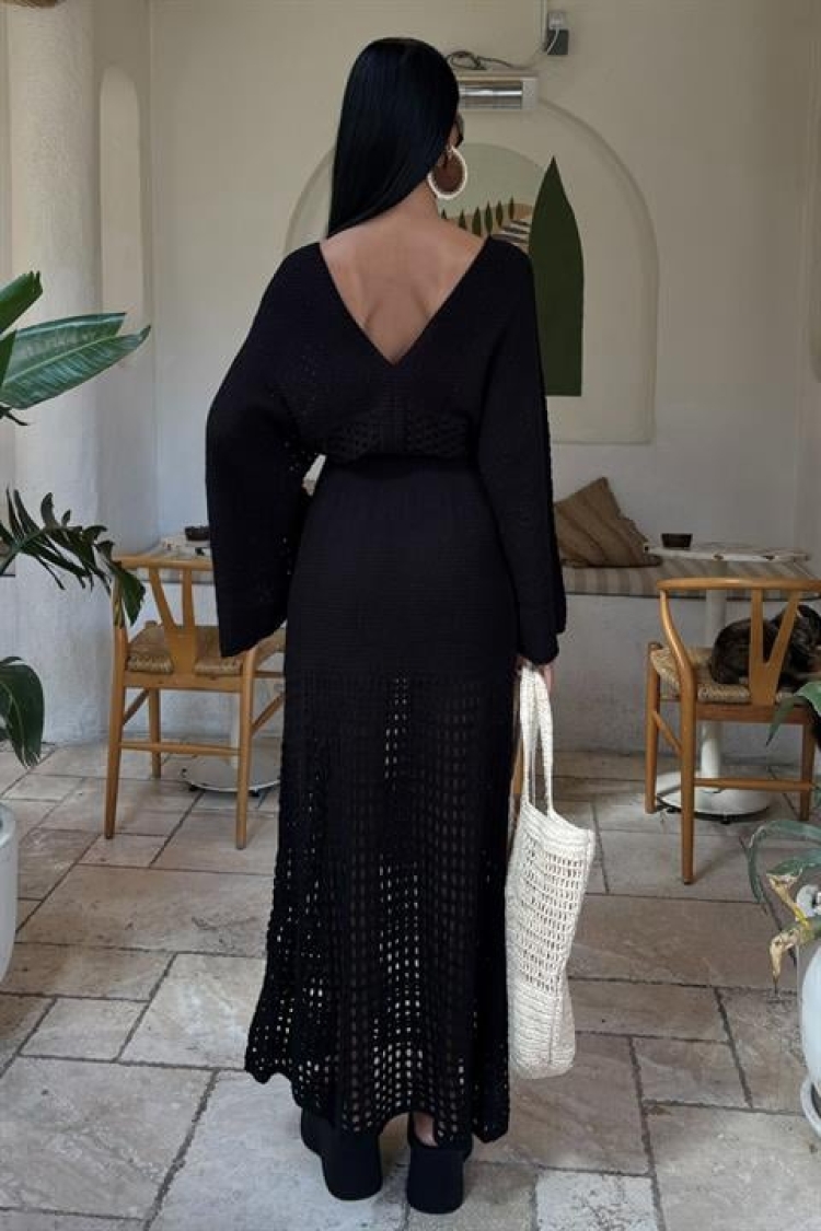 Bat Sleeve Openwork Knitwear Dress