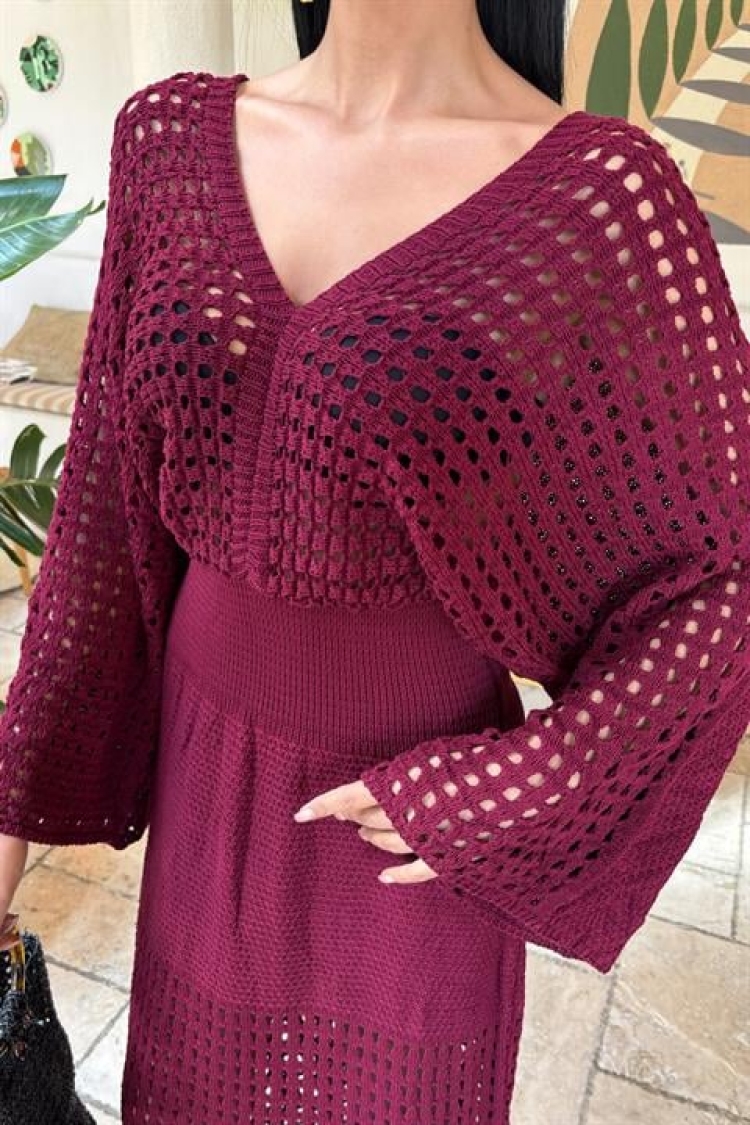 Bat Sleeve Openwork Knitwear Dress