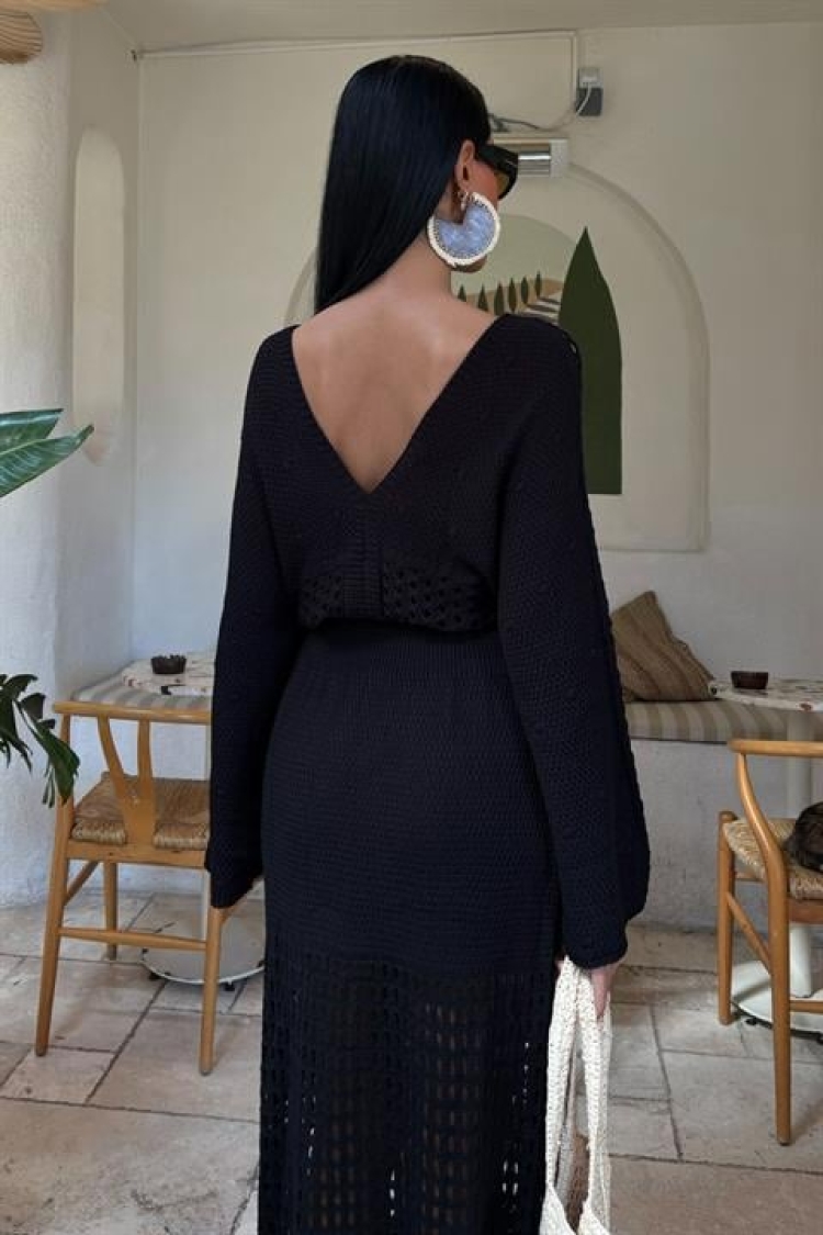 Bat Sleeve Openwork Knitwear Dress