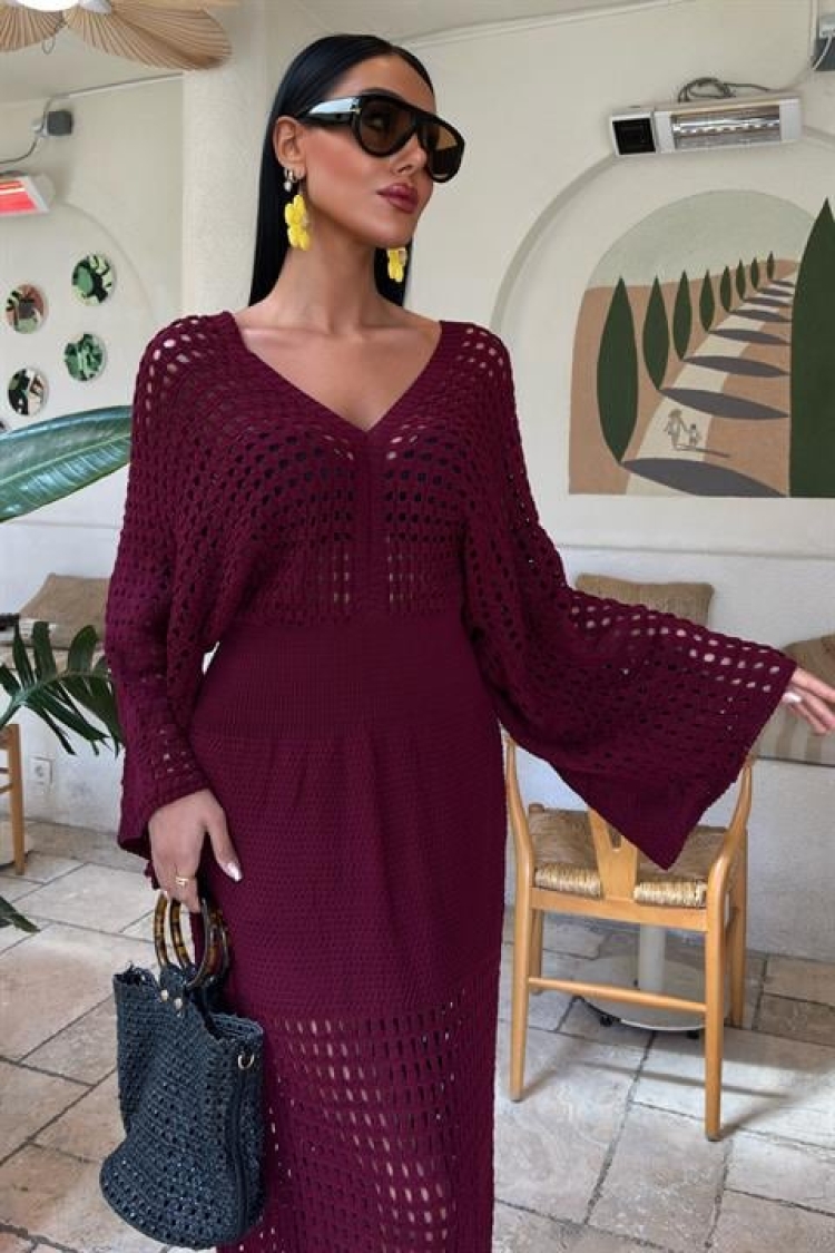 Bat Sleeve Openwork Knitwear Dress