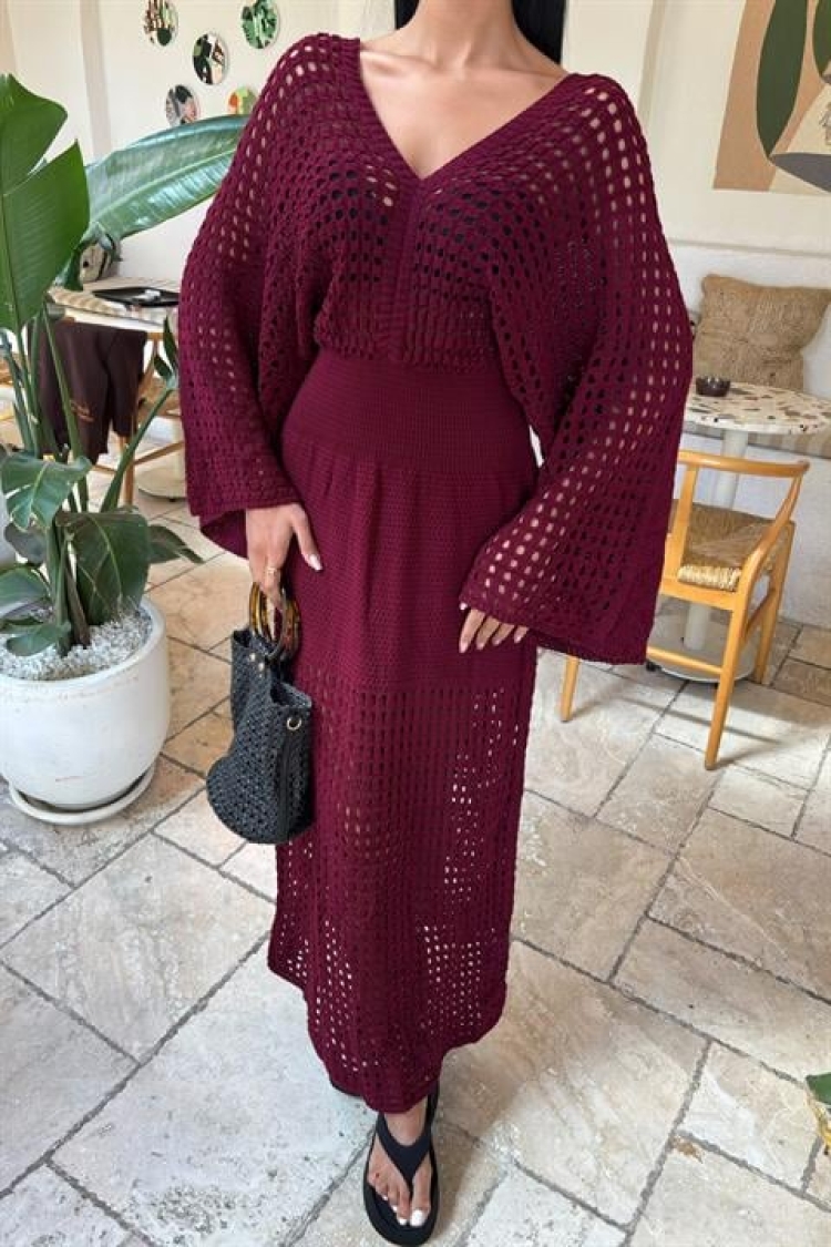 Bat Sleeve Openwork Knitwear Dress