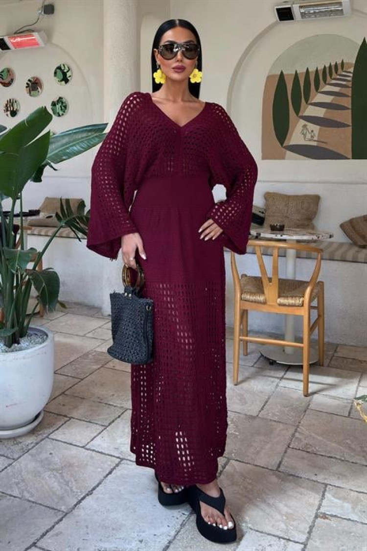 Bat Sleeve Openwork Knitwear Dress