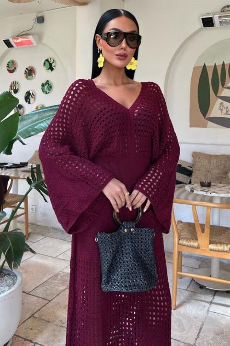 Bat Sleeve Openwork Knitwear Dress