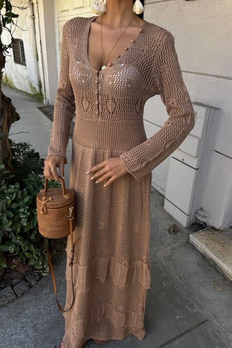 Ethnic Dress With Button Detail And Floor Skirt