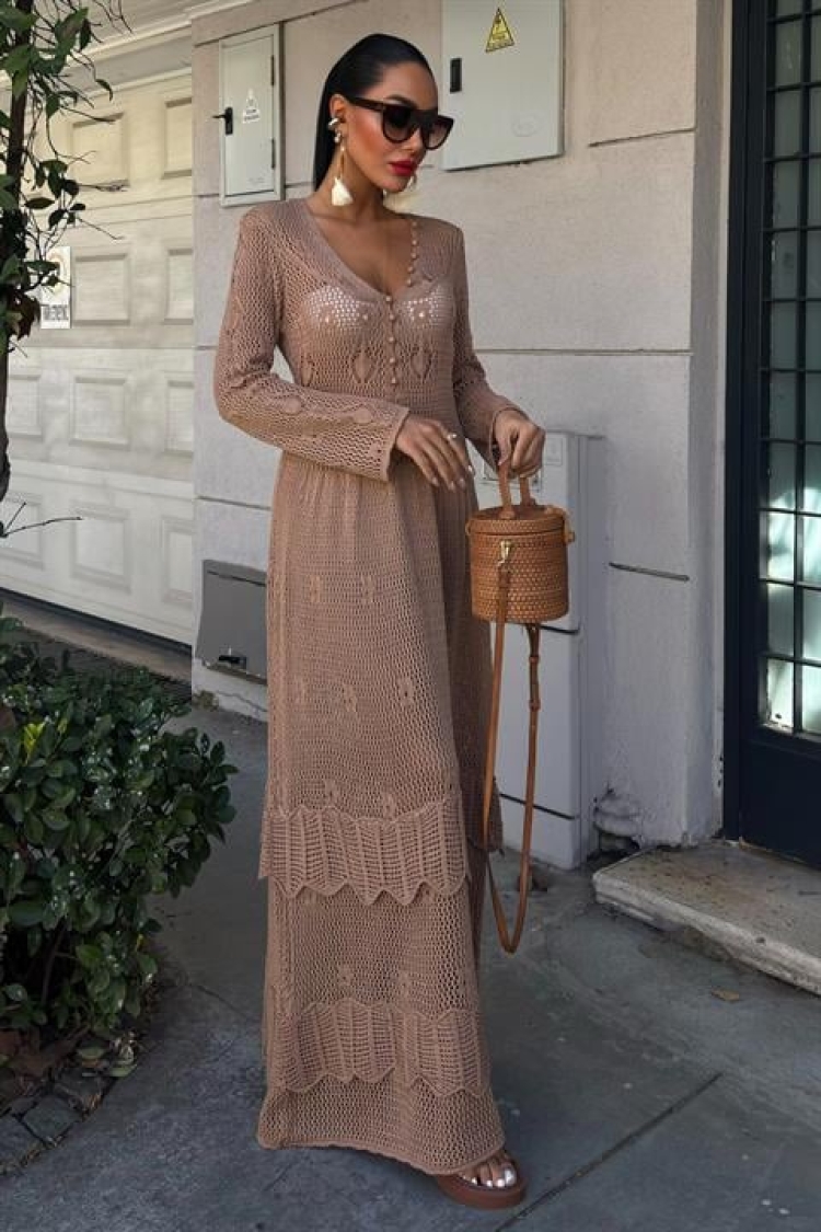 Ethnic Dress With Button Detail And Floor Skirt - Sobe Istanbul - Globality Store - Women Clothes Wholesale Turkey