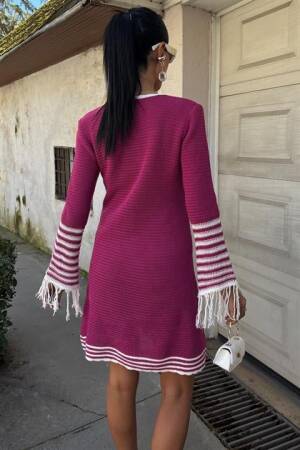 Knitwear Sleeves Tassel Button Dress - Plum - Sobe Istanbul - Globality Store - Women Clothes Wholesale Turkey