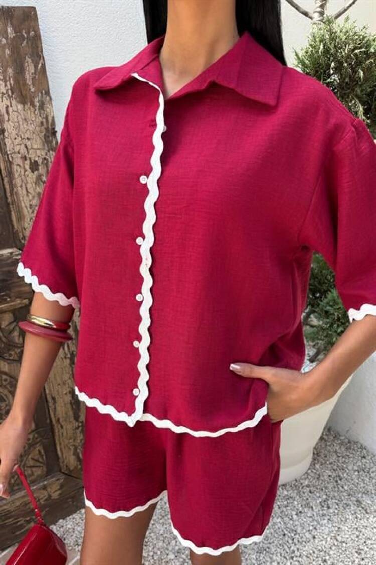 Biye Detailed Shorts Linen Suit