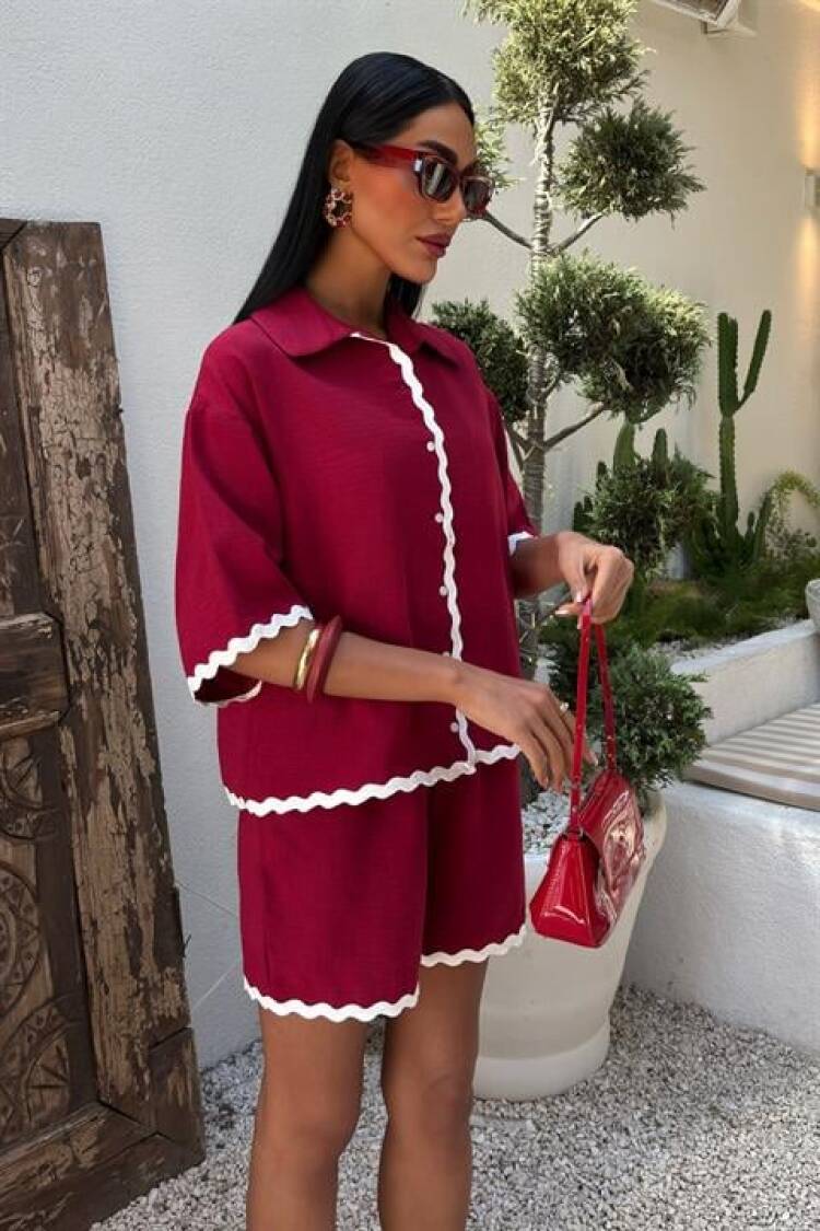 Biye Detailed Shorts Linen Suit