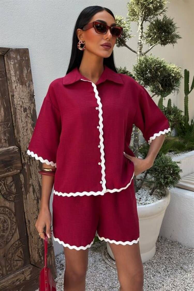 Biye Detailed Shorts Linen Suit - Sobe Istanbul - Globality Store - Women Clothes Wholesale Turkey