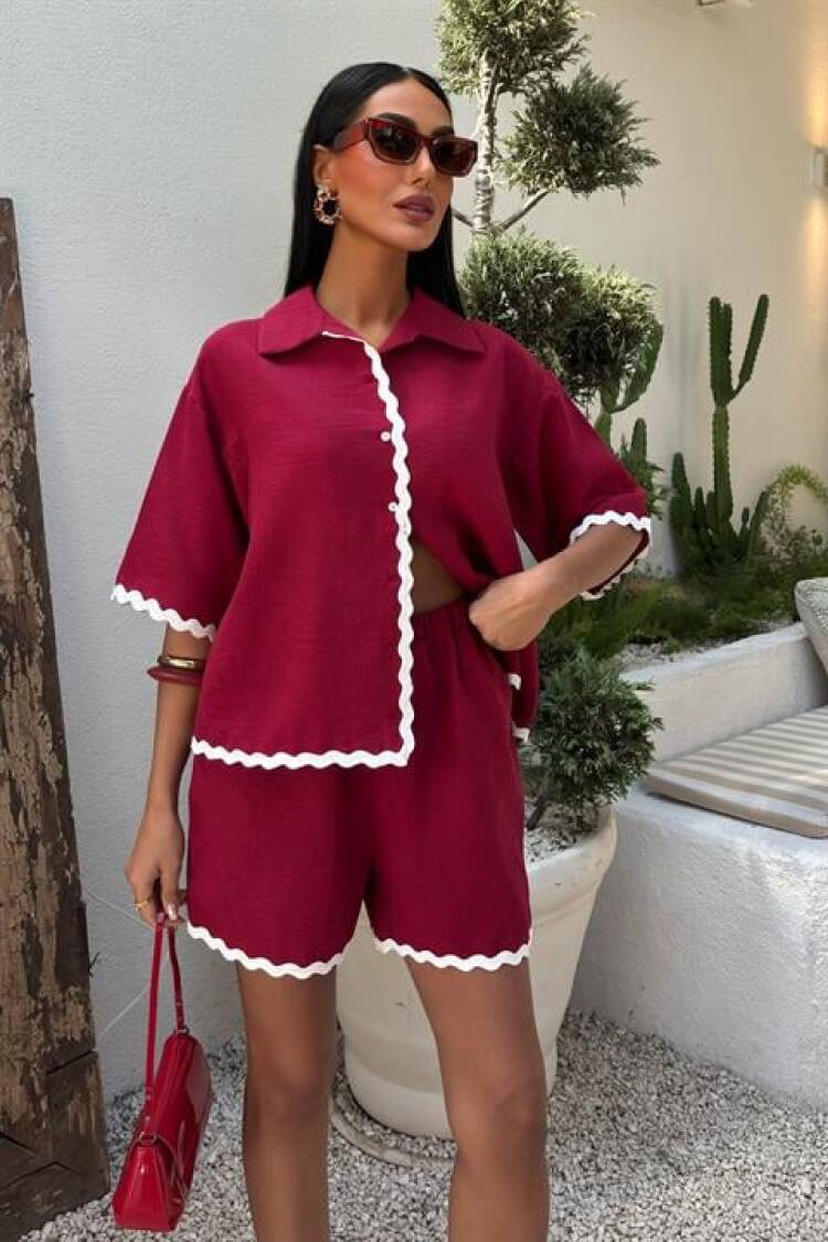 Biye Detailed Shorts Linen Suit