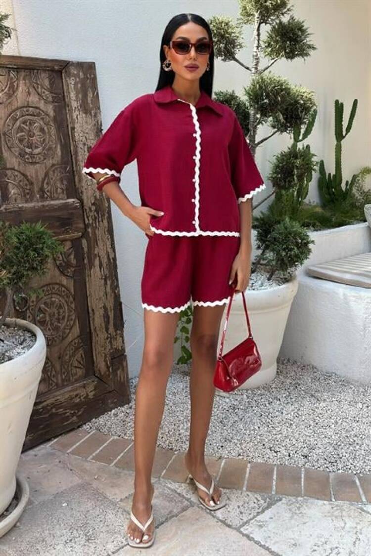 Biye Detailed Shorts Linen Suit