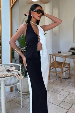Bead Closure Textured Fabric Premium Suit - Sobe Istanbul - Globality Store - Women Clothes Wholesale Turkey