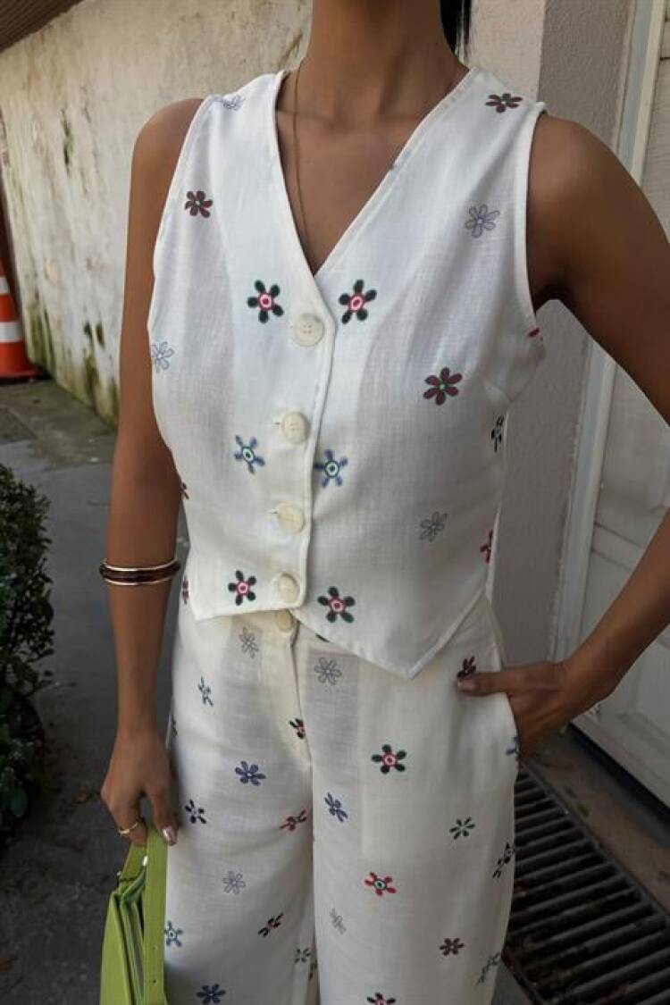 Floral Printed Leg Waterway Linen Suit