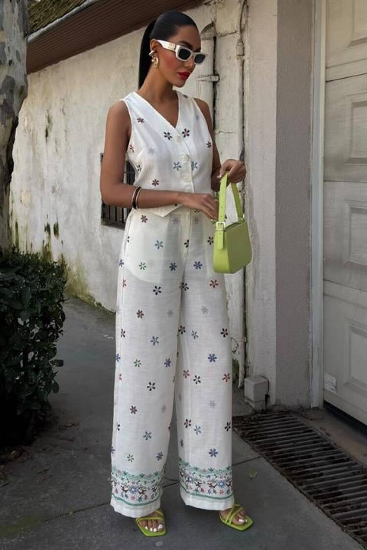 Floral Printed Leg Waterway Linen Suit