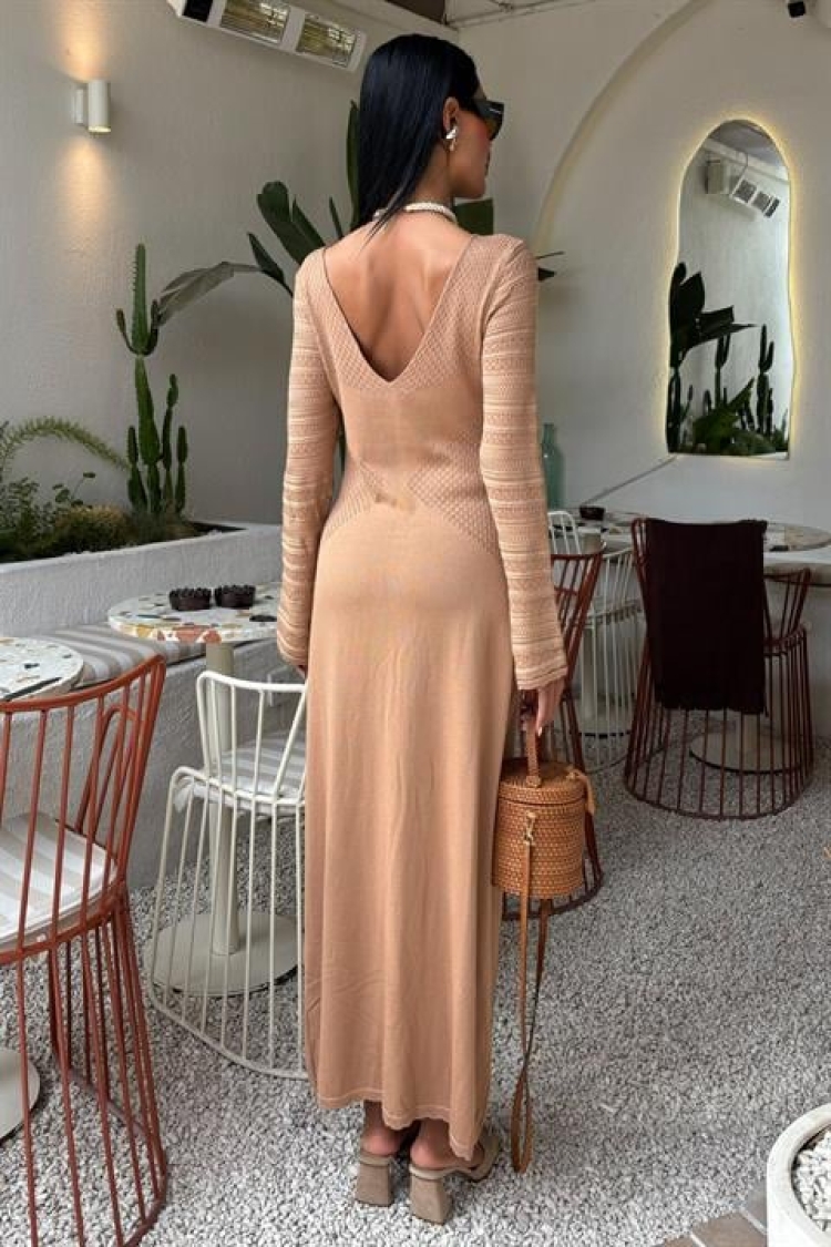 Openwork Detailed Crew Neck Sweater Dress