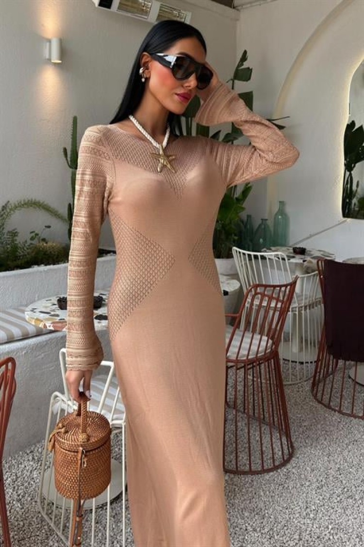 Openwork Detailed Crew Neck Sweater Dress