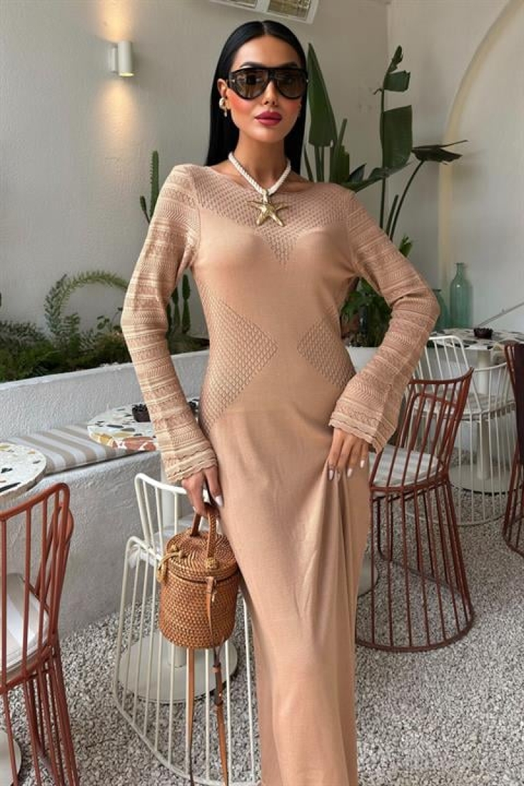 Openwork Detailed Crew Neck Sweater Dress