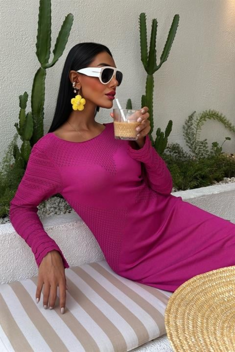 Openwork Detailed Crew Neck Knitwear Dress
