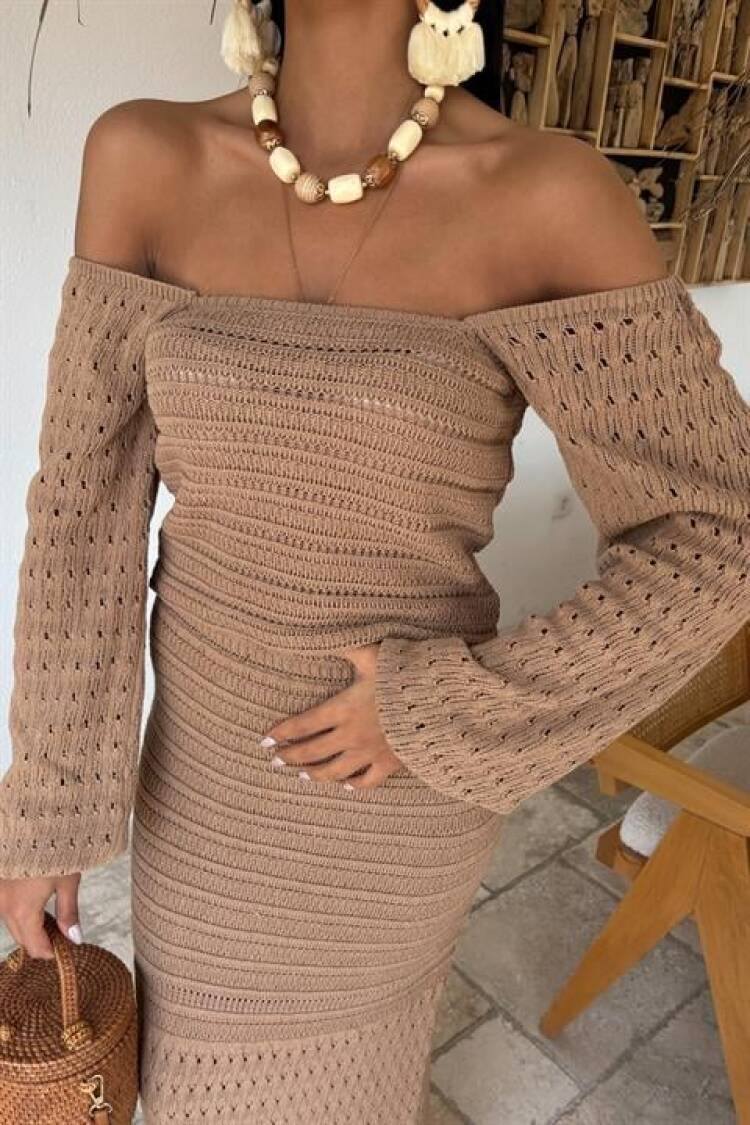 Watermelon Sleeve Ethnic Knitwear Suit - Mocha
