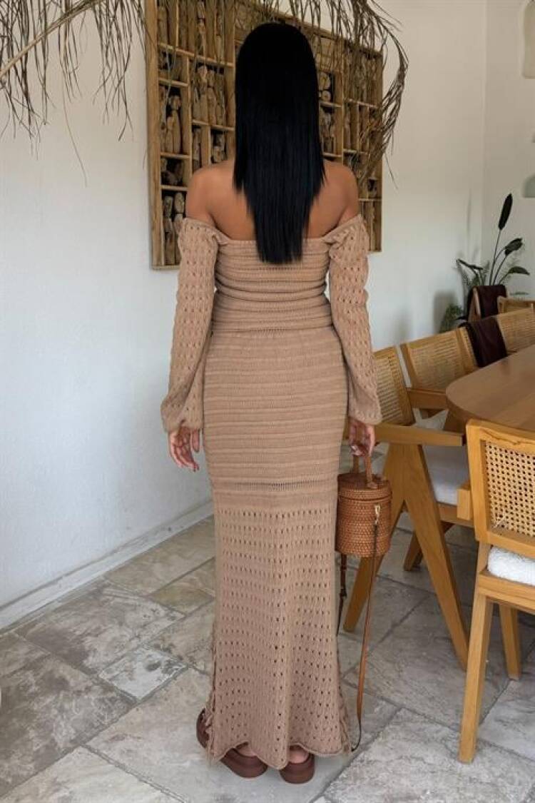Watermelon Sleeve Ethnic Knitwear Suit - Mocha