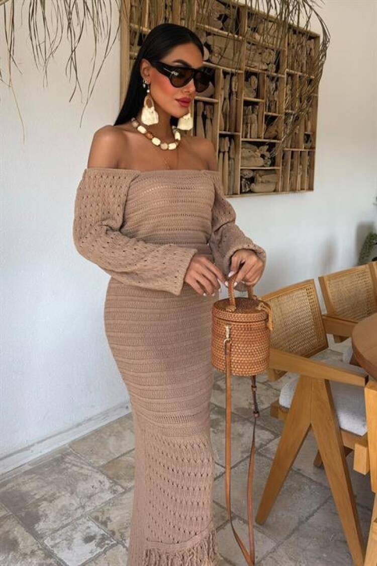 Watermelon Sleeve Ethnic Knitwear Suit - Mocha