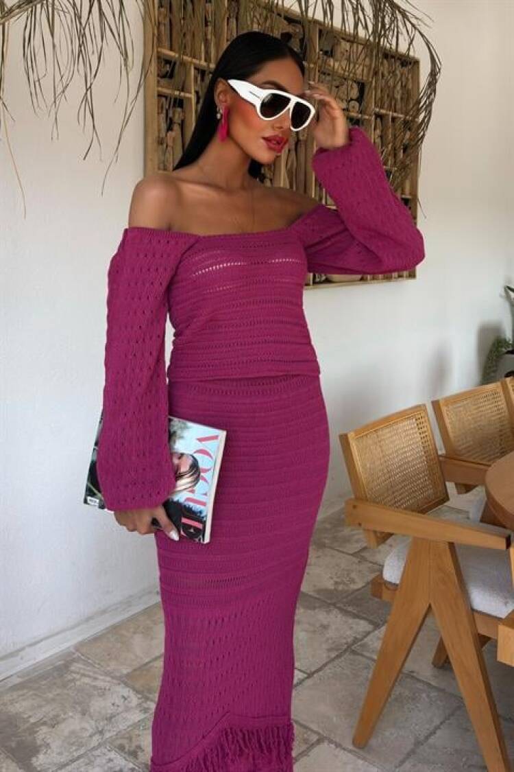Watermelon Sleeve Ethnic Knitwear Suit - Purple