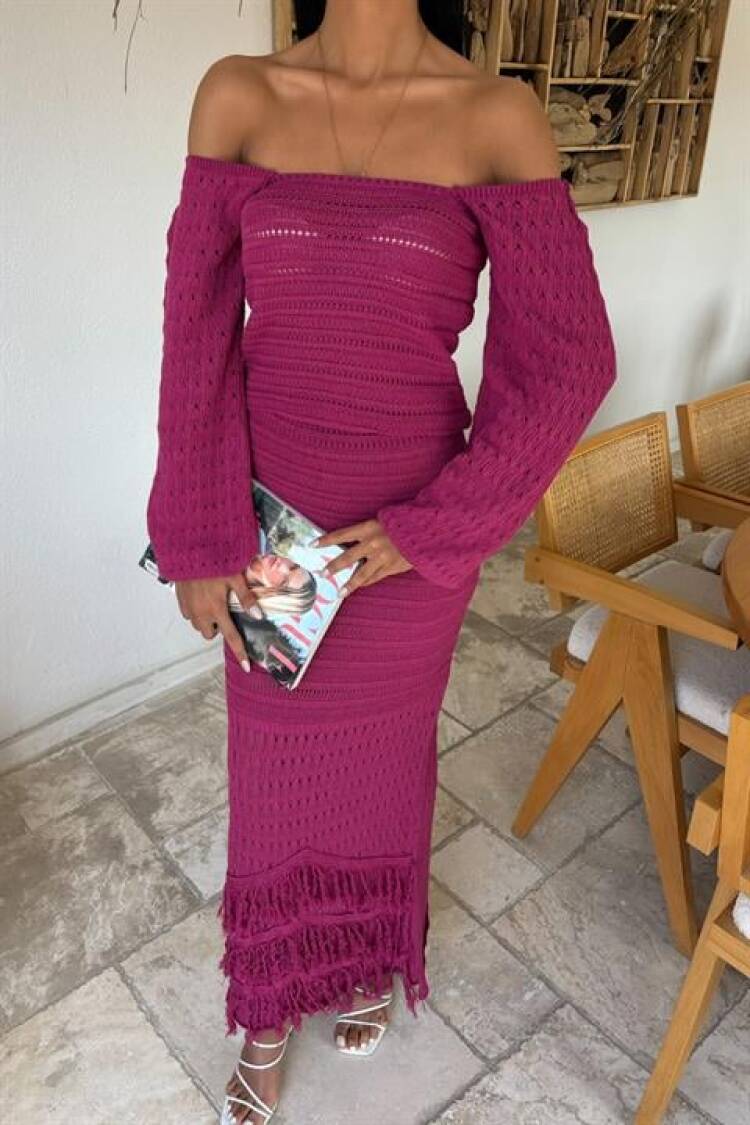 Watermelon Sleeve Ethnic Knitwear Suit - Purple