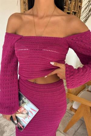 Watermelon Sleeve Ethnic Knitwear Suit - Purple - Sobe Istanbul - Globality Store - Women Clothes Wholesale Turkey