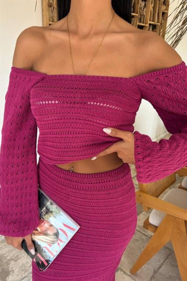 Watermelon Sleeve Ethnic Knitwear Suit - Purple