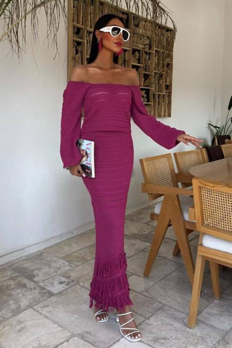 Watermelon Sleeve Ethnic Knitwear Suit - Purple