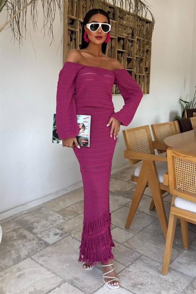 Watermelon Sleeve Ethnic Knitwear Suit - Purple - Sobe Istanbul - Globality Store - Women Clothes Wholesale Turkey