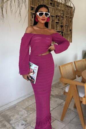 Watermelon Sleeve Ethnic Knitwear Suit - Purple - Sobe Istanbul - Globality Store - Women Clothes Wholesale Turkey