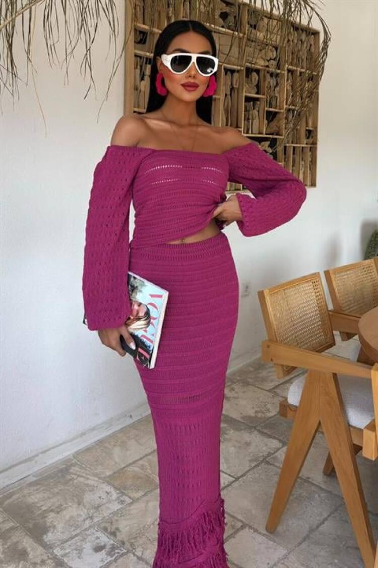 Watermelon Sleeve Ethnic Knitwear Suit - Purple