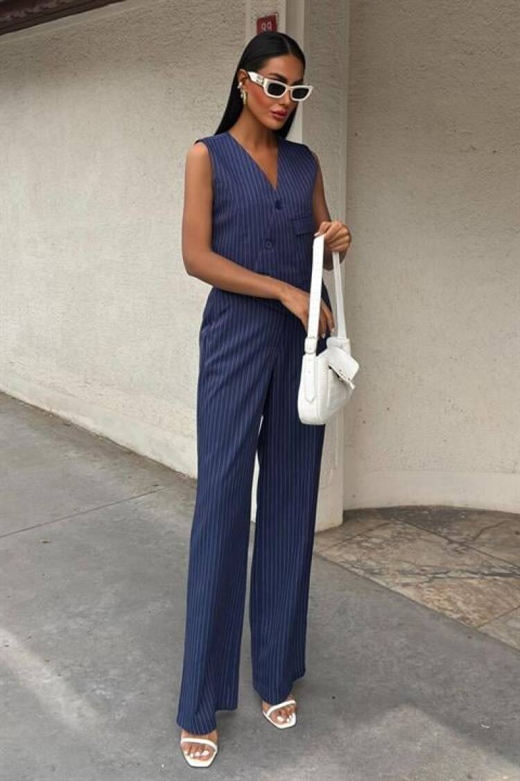 Vest Cross Detail Button Pocket Vest Suit