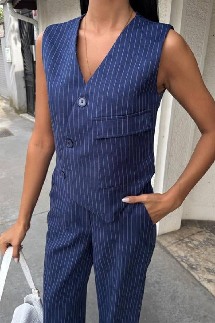 Vest Cross Detail Button Pocket Vest Suit