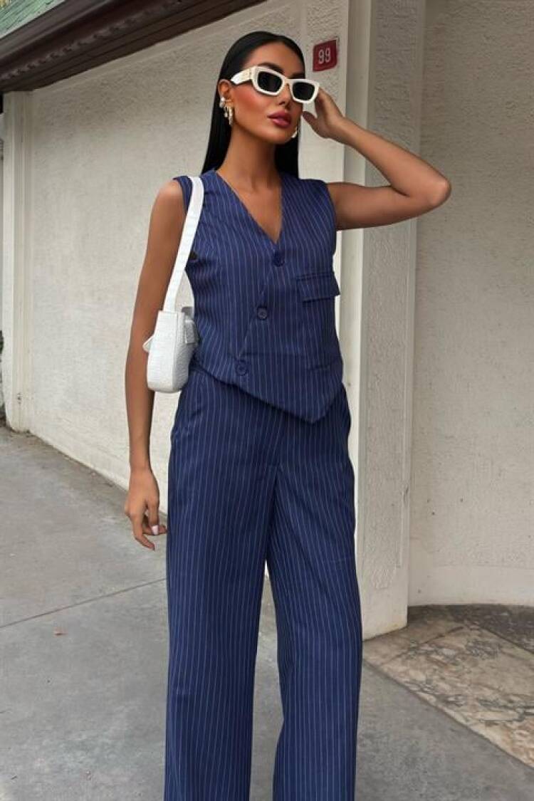 Vest Cross Detail Button Pocket Vest Suit