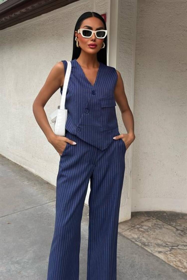 Vest Cross Detail Button Pocket Vest Suit