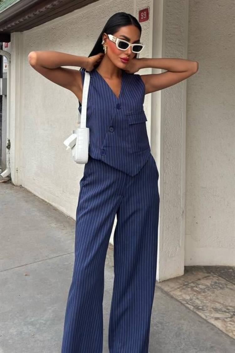 Vest Cross Detail Button Pocket Vest Suit