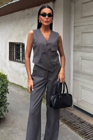 Vest Cross Detail Button Pocket Vest Suit - Sobe Istanbul - Globality Store - Women Clothes Wholesale Turkey