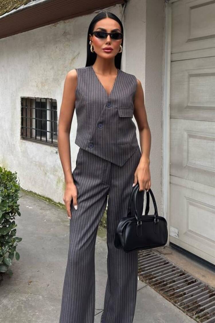 Vest Cross Detail Button Pocket Vest Suit