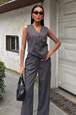 Vest Cross Detail Button Pocket Vest Suit - Sobe Istanbul - Globality Store - Women Clothes Wholesale Turkey