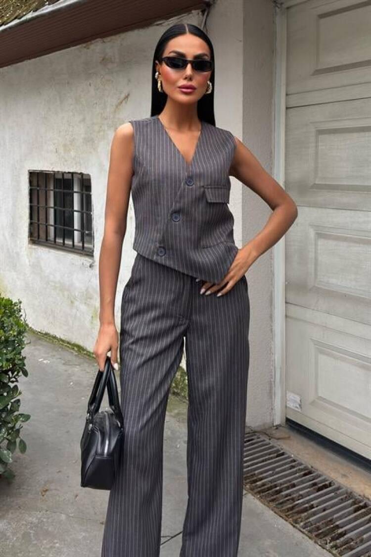 Vest Cross Detail Button Pocket Vest Suit