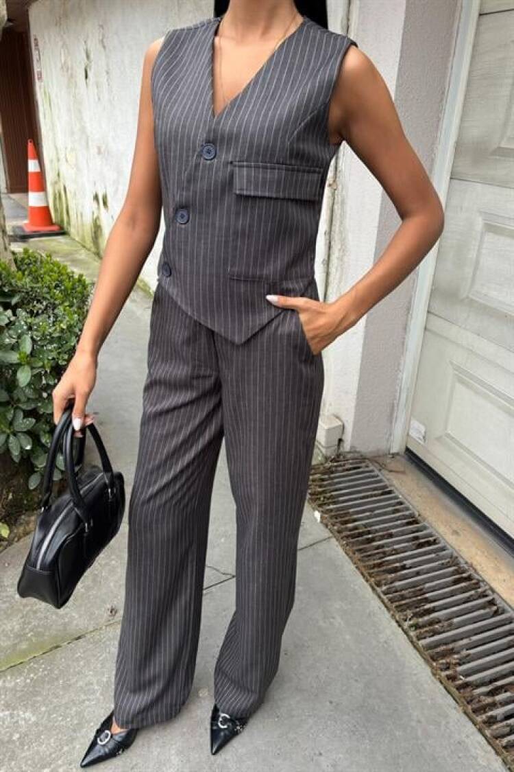 Vest Cross Detail Button Pocket Vest Suit