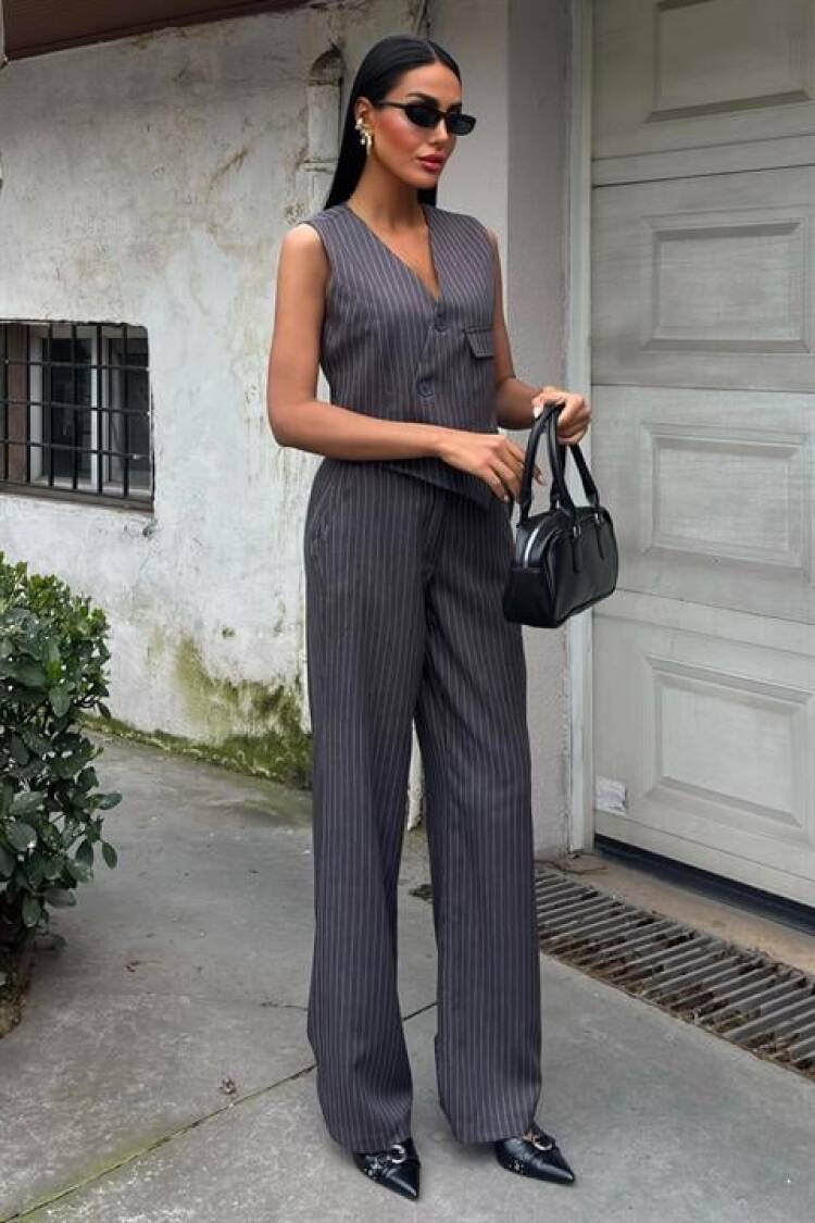 Vest Cross Detail Button Pocket Vest Suit