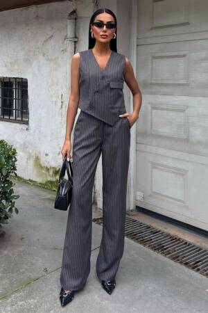 Vest Cross Detail Button Pocket Vest Suit - Sobe Istanbul - Globality Store - Women Clothes Wholesale Turkey