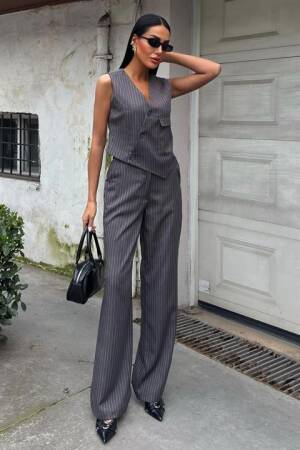 Vest Cross Detail Button Pocket Vest Suit - Sobe Istanbul - Globality Store - Women Clothes Wholesale Turkey
