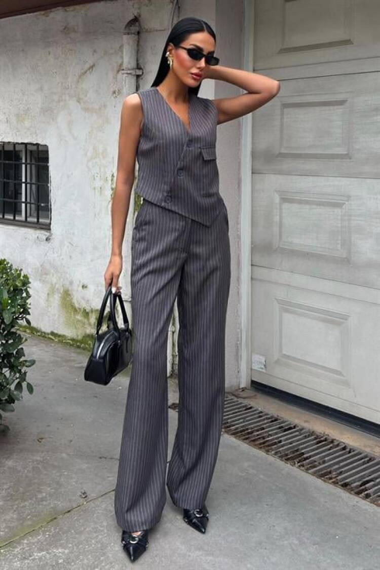 Vest Cross Detail Button Pocket Vest Suit