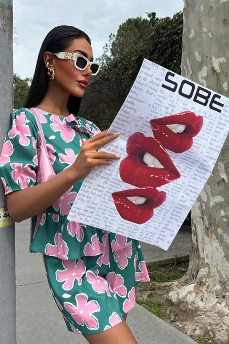Front Tie Floral Pattern Poplin Suit - Multicolor - Sobe Istanbul - Globality Store - Women Clothes Wholesale Turkey